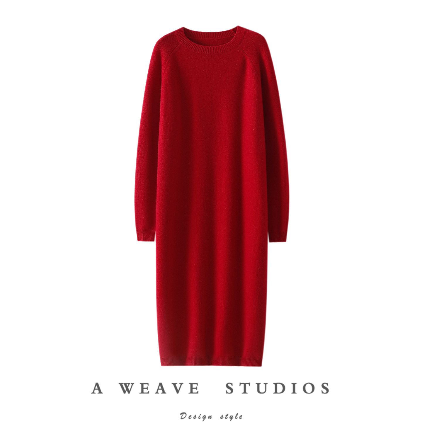 启超官方正品！纸片人100%纯山羊绒衫女圆领长款毛衣连衣裙子加厚