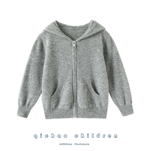 心暖相伴~儿童连帽羊绒开衫男童女童纯山羊绒毛衣宽松针织外套