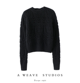 女圆领纯羊绒毛衣针织衫 傲娇 重工镂空钩花内搭外穿山羊绒衫 秋冬