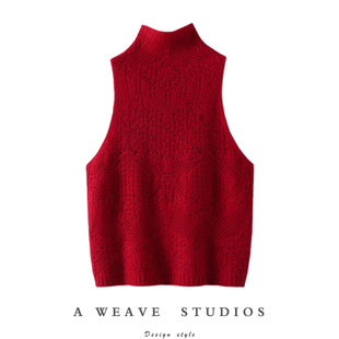 疯狂喜欢 提花羊绒马甲秋冬厚 羊绒背心马甲女纯羊绒毛衣立领无袖