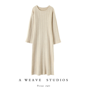 启超高端精致女神！大长款加厚100%纯山羊绒衫女针织连衣裙子过膝