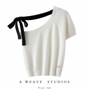 针织衫 纯欲 女短袖 斜肩设计100%纯山羊绒衫 纯羊绒毛衣 俘获人心