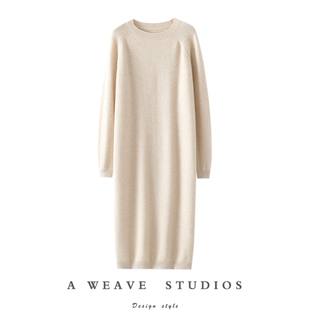 毛衣连衣裙子加厚 女圆领长款 气质到失语 纸片人100%纯山羊绒衫