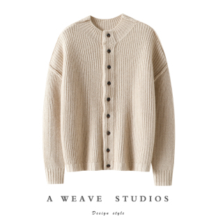 老钱高知美的感觉~加厚半高领100%纯山羊绒开衫女毛衣针织外套冬