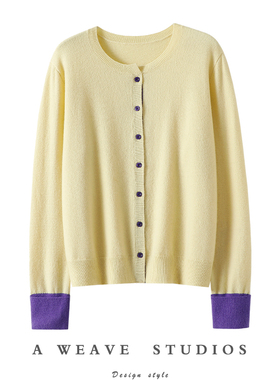 太美了吧！实用万搭~圆领100%纯山羊绒开衫女纯羊绒毛衣针织外套