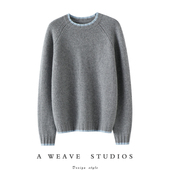 独爱气质款 加厚假两件100%纯山羊绒衫 女圆领纯羊绒毛衣宽松秋冬