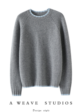 独爱气质款~加厚假两件100%纯山羊绒衫女圆领纯羊绒毛衣宽松秋冬