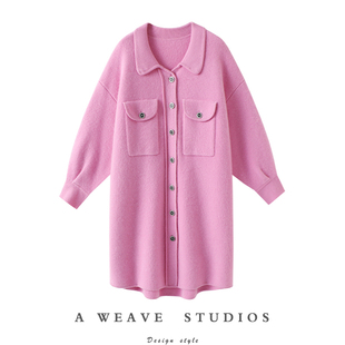 高端冬季 启超低调大气 大衣显瘦宽松韩版 山羊绒衫 M扣秋冬新中长款