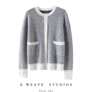 秋冬 女圆领纯羊绒毛衣浮雕纹理针织开衫 爱不释手 100%山羊绒开衫