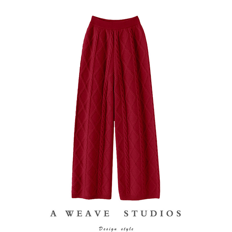 一眼入的裤型！车厘子红加厚100%山羊绒裤子女外穿直筒裤休闲裤子