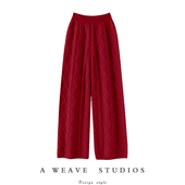 休闲裤 一眼入 子 车厘子红加厚100%山羊绒裤 子女外穿直筒裤 裤 型