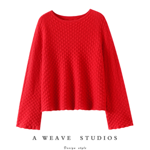 启超巨美重工！鱼鳞纹慵懒风100%纯羊绒衫女毛衣亲肤针织衫女秋冬