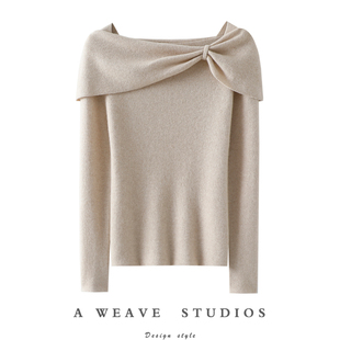 秋冬新品 女纯羊绒毛衣针织衫 蝴蝶结100%纯山羊绒衫 精致与气场