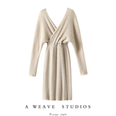 女长款 华贵典雅大气 秋冬双V领羊绒衫 100%纯山羊绒毛衣连衣裙子