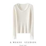 气质心动女神~蕾丝边100%纯山羊绒衫女圆领纯羊绒毛衣针织打底衫