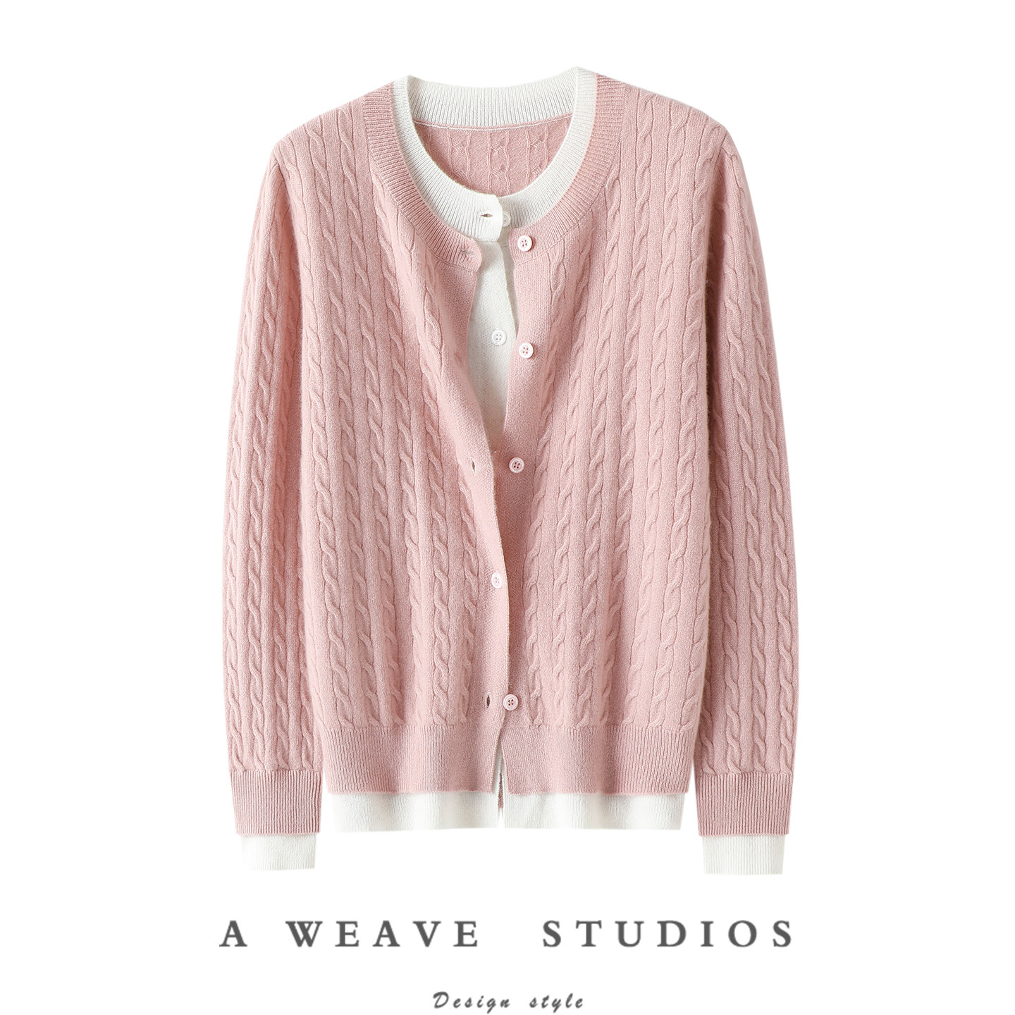 美！画报氛围~假两件圆领100%纯山羊绒开衫女纯羊绒毛衣针织外套,女装/女士精品,羊绒衫,淘宝优惠券,粉丝福利购,淘宝优惠卷