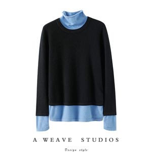 秀场爆单了！高领100%纯山羊绒衫女假两件纯羊绒毛衣针织打底衫