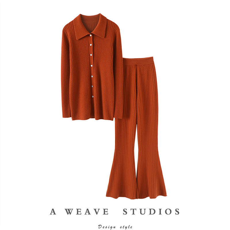 轻暖精致！翻领羊绒开衫女纯山羊绒毛衣针织休闲裤喇叭裤羊绒套装,女装/女士精品,羊绒衫,淘宝优惠券,粉丝福利购,淘宝优惠卷