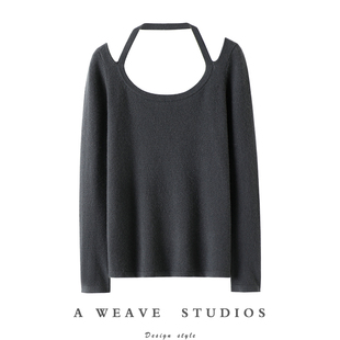 秋冬 女纯羊绒毛衣针织打底衫 心动秀场C位 挂脖大圆领纯山羊绒衫