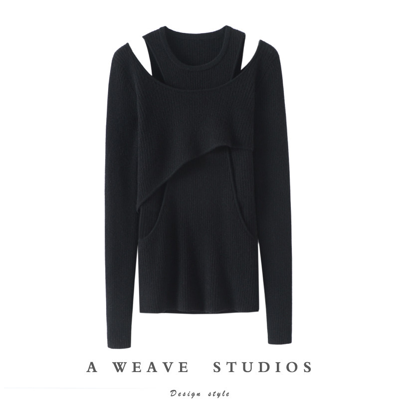 撩人小性感！解构式镂空山羊绒衫女圆领纯羊绒毛衣修身针织打底衫,女装/女士精品,羊绒衫,淘宝优惠券,粉丝福利购,淘宝优惠卷