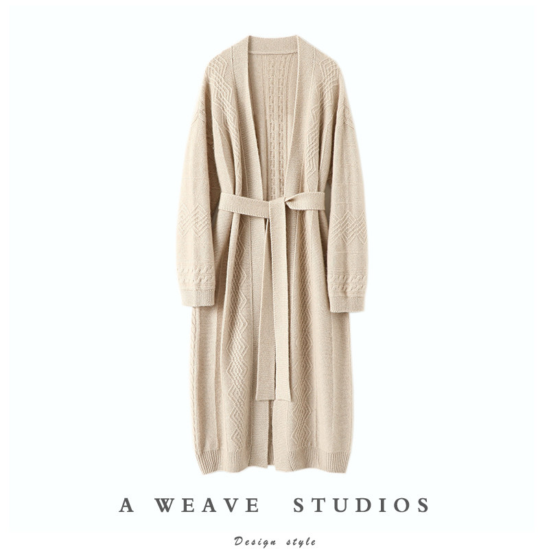 日常穿搭天花板！重磅加厚！纯山羊绒开衫女粗棒针中长款针织外套