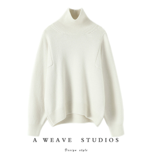 美！重磅加厚 挚爱的白色羊绒衫 女 纯羊绒 慵懒宽松羊绒毛衣高领