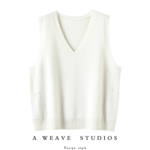 盲搭不出错 加厚V领侧口袋羊绒马甲背心纯羊绒毛衣针织坎肩宽松