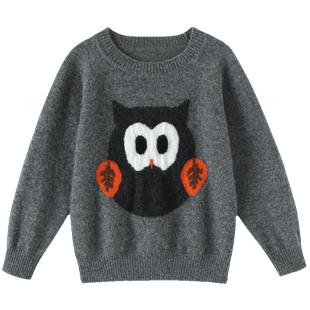 可爱猫头鹰~儿童100%纯山羊绒衫男女童纯羊绒毛衣圆领中大童秋冬
