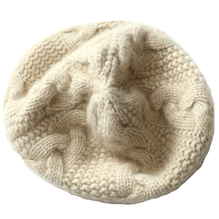 优雅精致~立体绞花编织纯山羊绒贝雷帽子女冬季加厚针织帽子保暖
