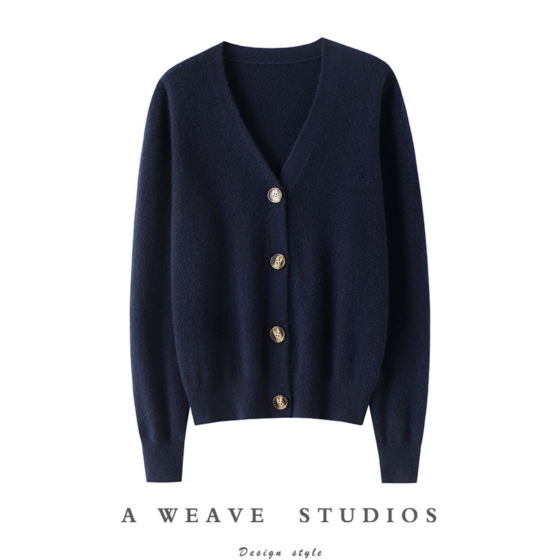 启超官方私定品质！100%纯山羊绒开衫女四季皆备V领长袖针织开衫