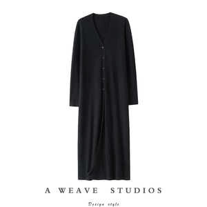 太奢了气质！精纺100%纯山羊绒开衫女长款连衣裙子针织外套罩衫