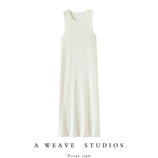 心之荡漾好比例显瘦 针织连衣裙子坑条编织 100%纯山羊绒背心长款