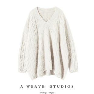 一眼记住你 女秋冬纯羊绒毛衣加厚 大克重廓形v领100%山羊绒衫