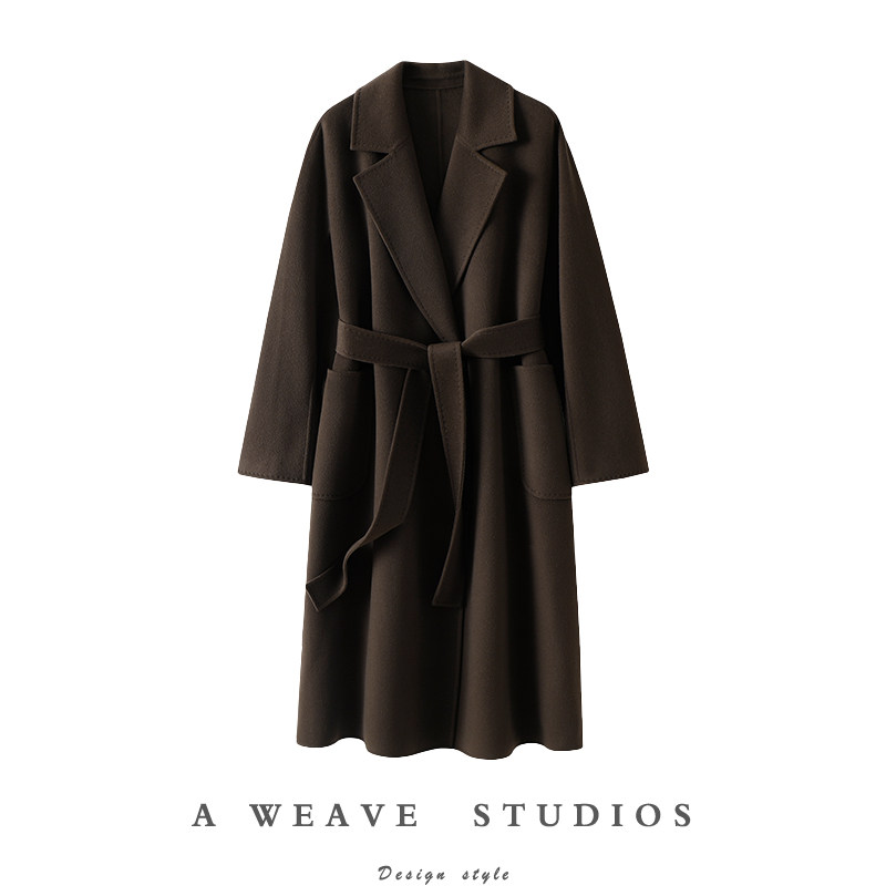 官方正品拿下气质浴袍款100%纯山羊绒大衣双面呢大衣长款外套秋冬