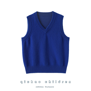 难得一见的好搭~儿童100%纯羊绒马甲男女款针织背心V领坎肩秋冬