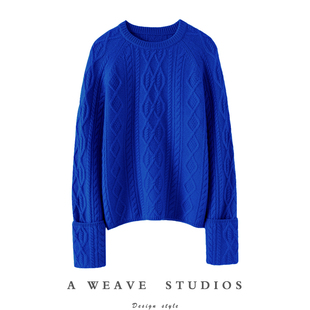 设计纯羊绒毛衣针织衫 女翻边袖 冬 加厚圆领100%羊绒衫 有颜有衣品