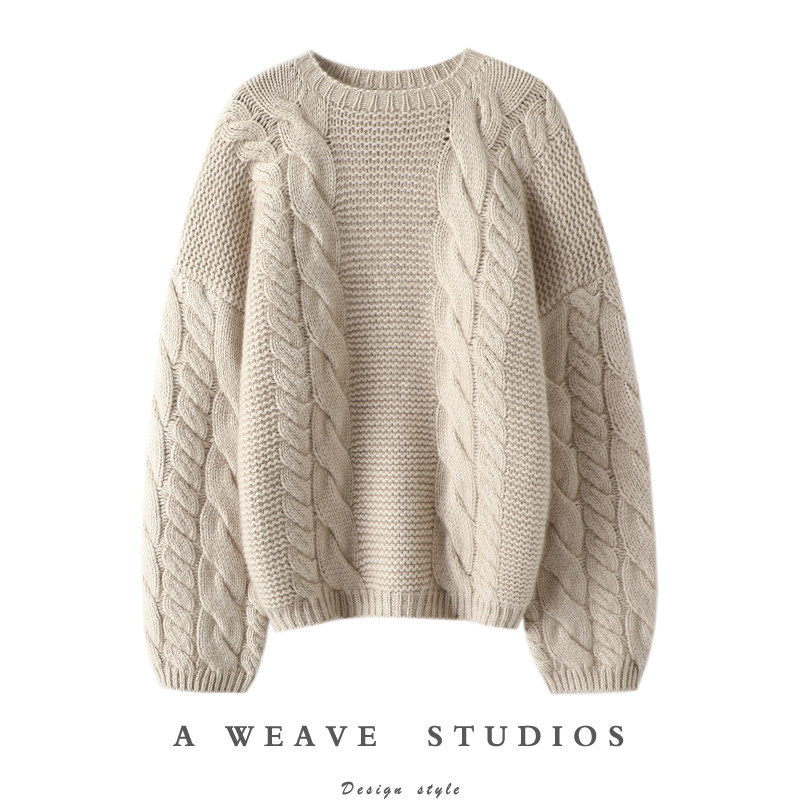 气场到位！显瘦新贵~重磅加厚粗棒针羊绒衫女圆领纯羊绒毛衣宽松,女装/女士精品,羊绒衫,淘宝优惠券,粉丝福利购,淘宝优惠卷