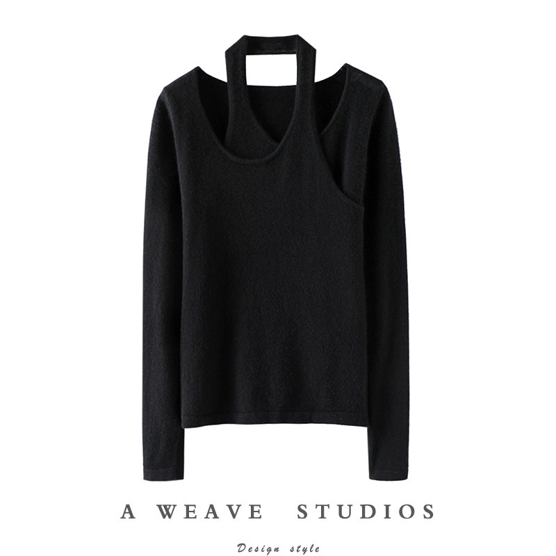 大家都爱~时尚通鉴！挂脖圆领山羊绒衫女纯羊绒毛衣针织衫露锁骨,女装/女士精品,羊绒衫,淘宝优惠券,粉丝福利购,淘宝优惠卷