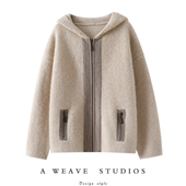 100%纯山羊绒拉链开衫 官方正品 重磅加厚1000克 女连帽毛衣宽松