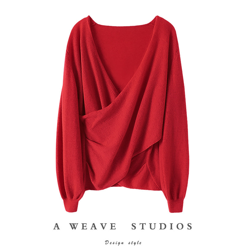 午后浪漫！V领交叉100%羊绒衫女纯羊绒毛衣针织衫秋冬新款宽松,女装/女士精品,羊绒衫,淘宝优惠券,粉丝福利购,淘宝优惠卷