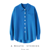 女纯羊绒毛衣宽松针织衬衫 品牌功力 POLO领100%山羊绒开衫 秋冬