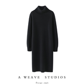 女中长款 太有气质了 高领羊绒衫 纯羊绒毛衣针织连衣裙子宽松加厚