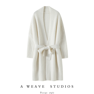 纯羊绒毛衣大外套 女中长款 太气质了吧 重磅加厚粗针羊绒开衫