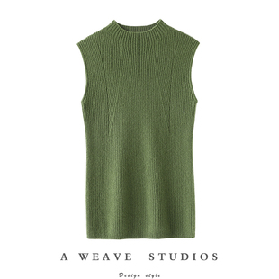 年轻是一种感觉~半高领100%纯山羊绒背心女毛衣坎肩针织打底衫