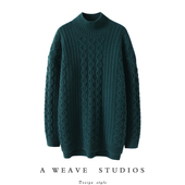 女100%纯山羊绒加厚宽松中长款 韩国客单 半高领羊绒衫 毛衣女冬