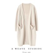 秋冬美拉德 外套 V领纯羊绒毛衣针织开衫 加厚羊绒开衫 女中长款