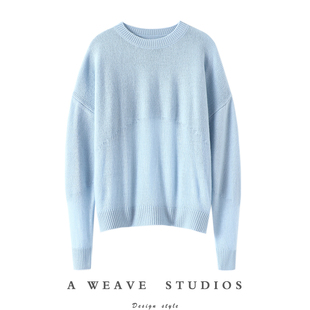 享受仙仙的!下摆镂空轻薄羊绒衫女圆领纯羊绒毛衣针织衫宽松秋冬