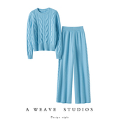 了不起 子 女纯羊绒毛衣针织休闲直筒裤 气质 加厚100%纯山羊绒衫