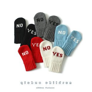 保暖 儿童加厚纯山羊绒手套男童女童通用连指手套冬季 爆款 趣味