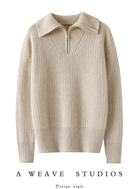 启超上身就是一种享受！重磅加厚半拉链100%纯山羊绒衫女针织毛衣